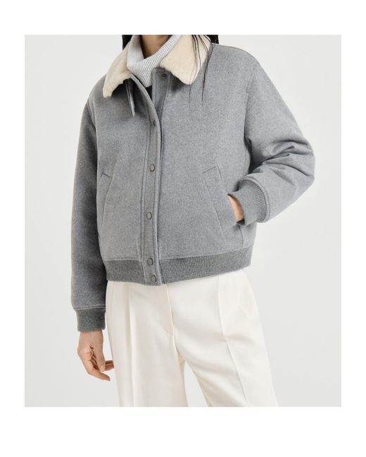 Brunello Cucinelli Gray Cashmere And Alpaca Bomber Jacket