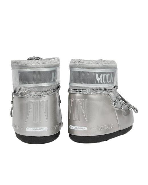 Moon Boot Gray Padded Metallic Satin Snow Boots