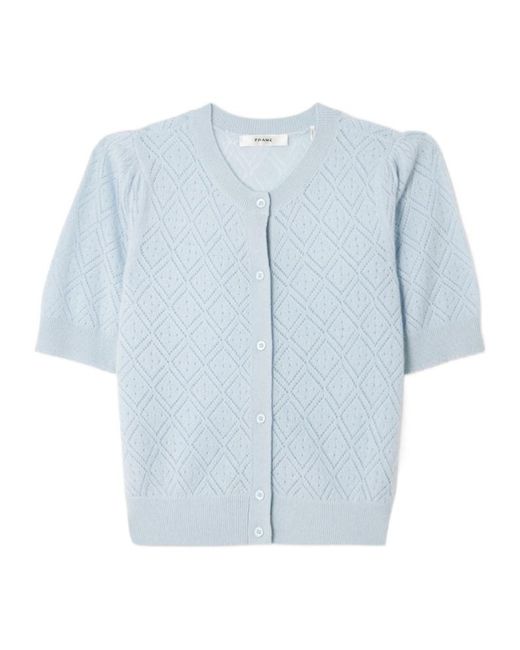 FRAME Blue The Delicate Pointelle-Knit Cashmere Cardigan