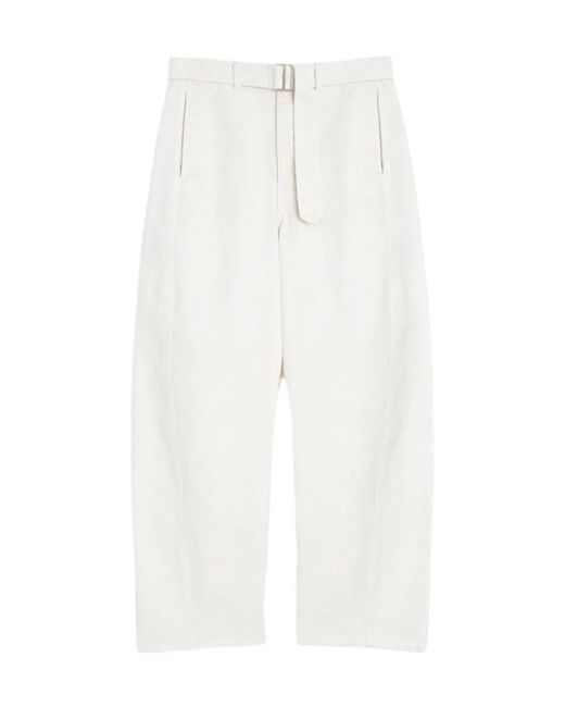 Lemaire White Twisted Belted Straight-Leg Trousers