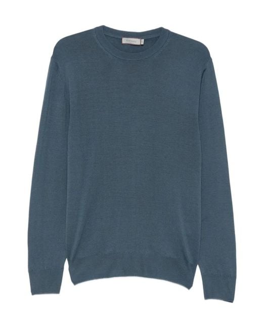 Canali Blue Long-Sleeve Knit Top for men