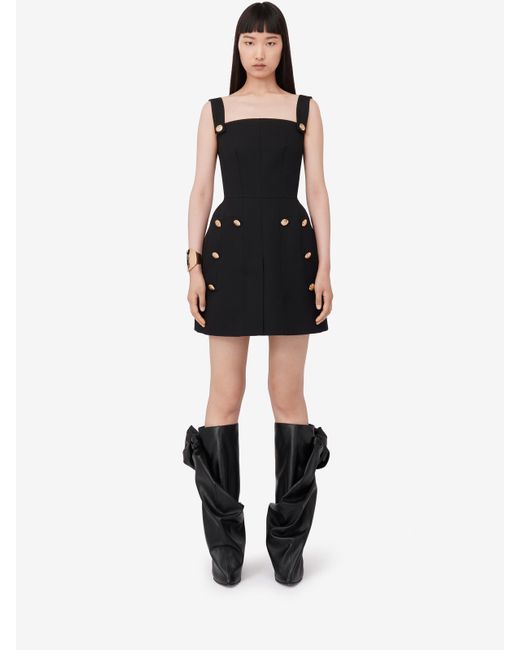McQueen Black Button Embellished Square-Neck Slip Dress