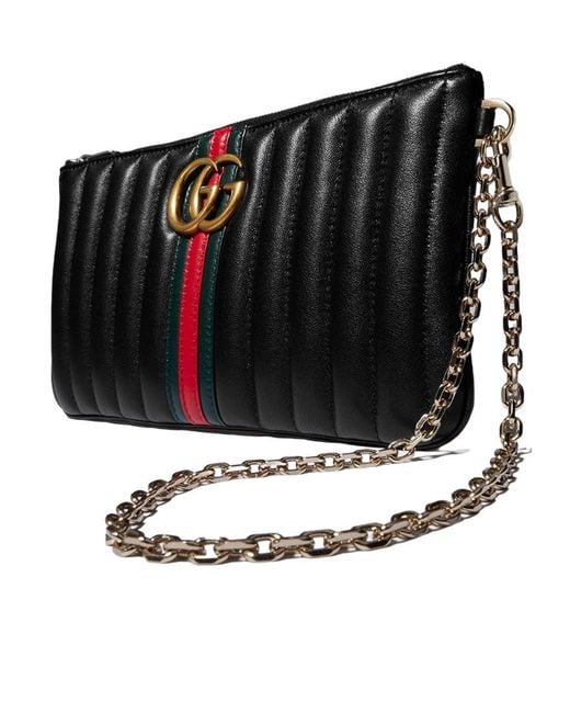 Gucci Black Gg Marmont Pouch With Strap
