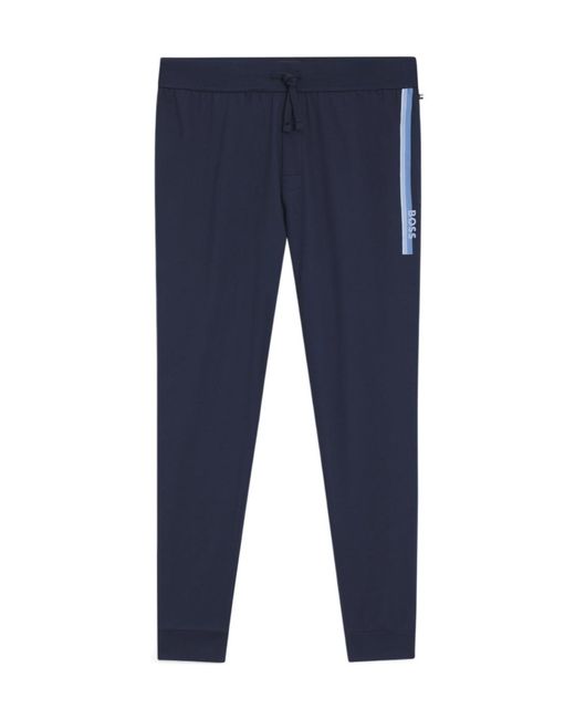 Boss Blue Cotton-Terry Tracksuit Bottoms With Stripes And Logo for men