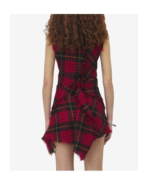 McQueen Red Fray-Detailed Sleeveless Mini Dress