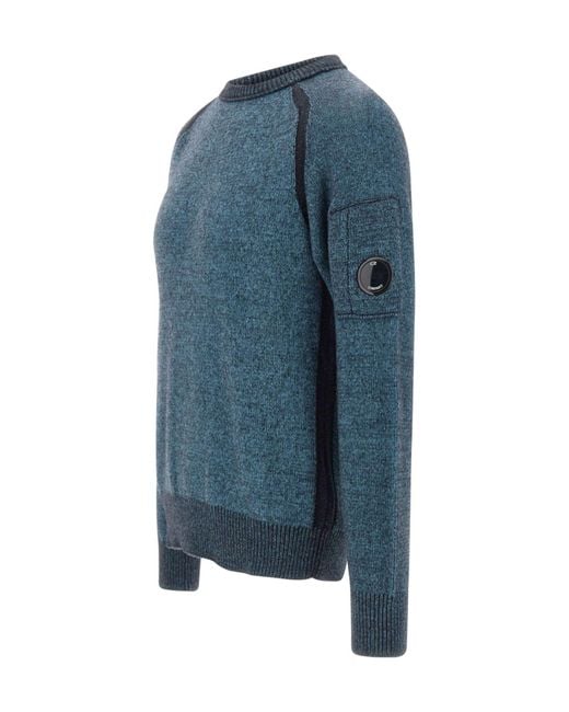 C P Company Blue Lens-Appliqué Crew Neck Knitwear for men