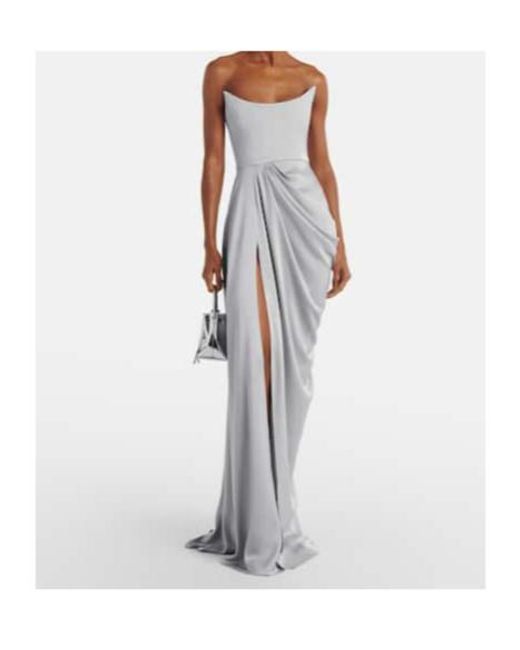 Alex Perry White Draped Satin Crepe Bustier Gown