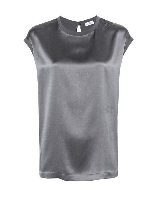 Brunello Cucinelli Gray Monili-Detail Blouse