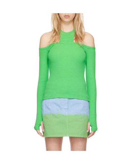 MSGM Green Hollowed-Out Long-Sleeved T-Shirt