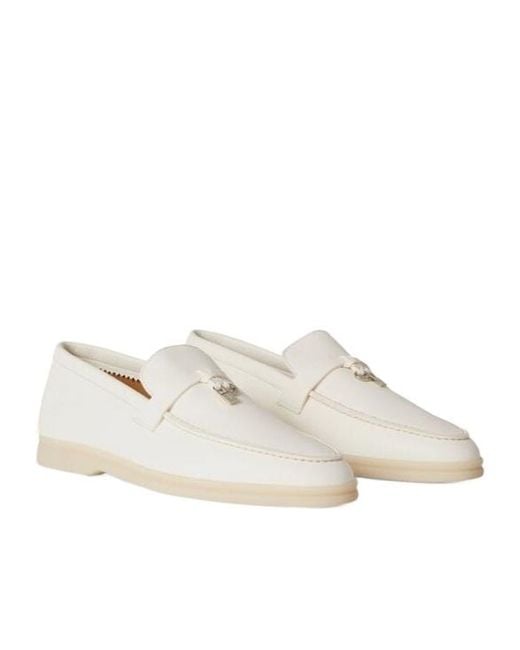 Loro Piana White Summer Charms Walk Round-Headed Stitching Loafers