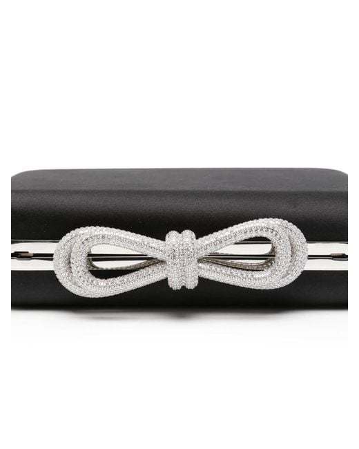 Mach & Mach Black Crystal-Embellished Bow Clutch