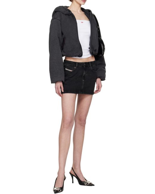 DIESEL Black De-Ron Logo Patch Denim Mini Skirt