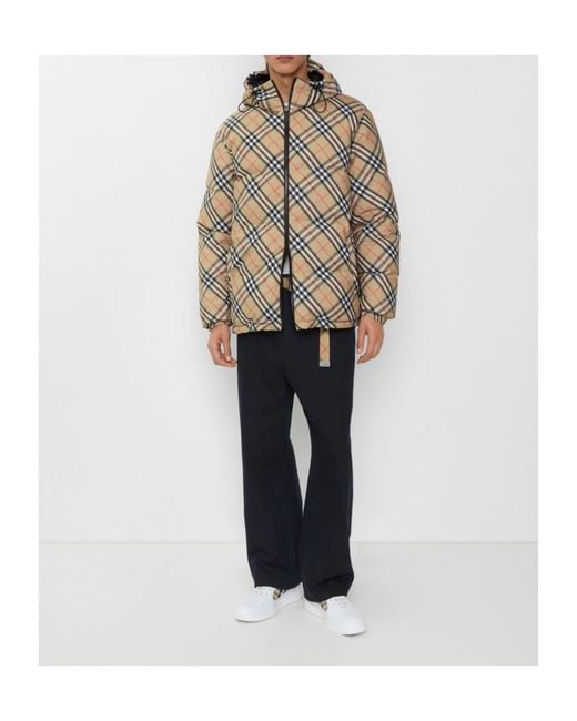 Burberry Black Down Reversible Check Puffer Jacket for men