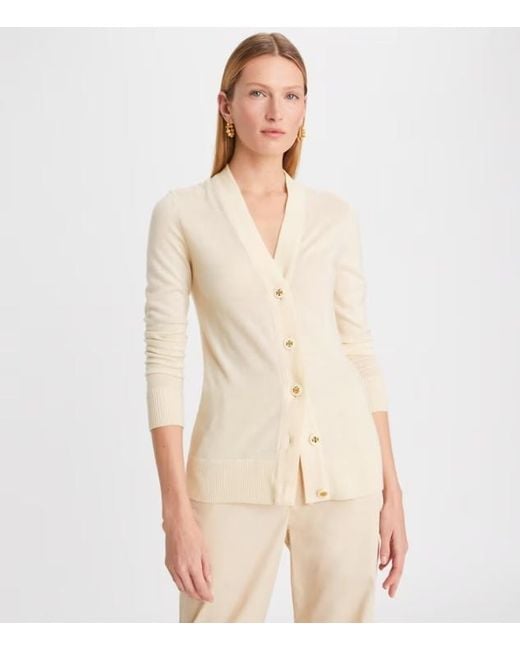 Tory Burch White V-Neck Button-Up Cardigan