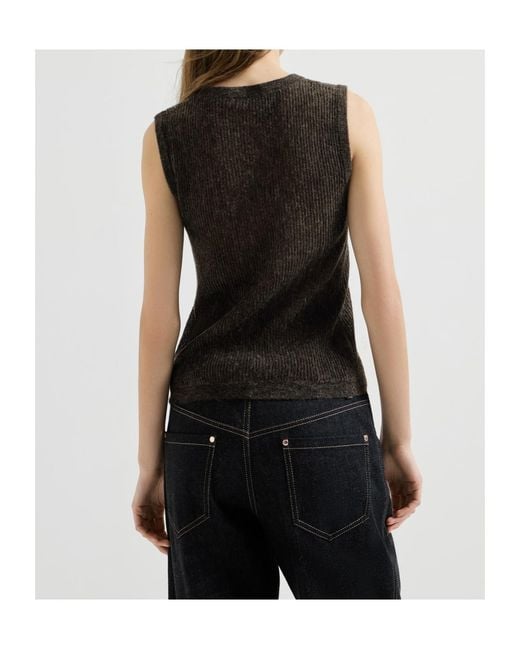 Brunello Cucinelli Black Sparkling Silk, Alpaca And Wool Rib-Knit Top