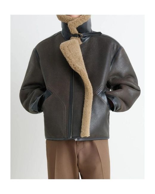 Lemaire Black Shearling-Trim Jacket for men