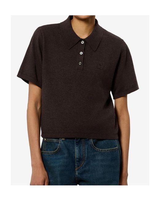 Isabel Marant Black Polo En Maille De Coton Et Laine