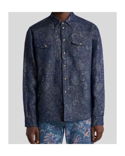 Etro Blue Button-Up Denim Shirt for men