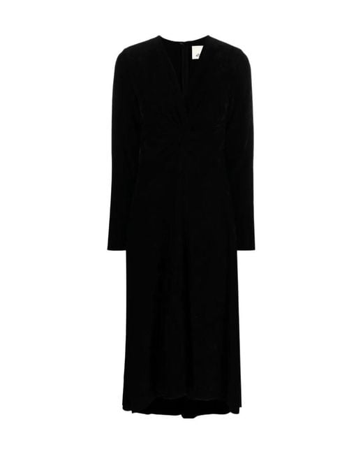 Isabel Marant Black Long-Sleeved V-Neck Midi Dress
