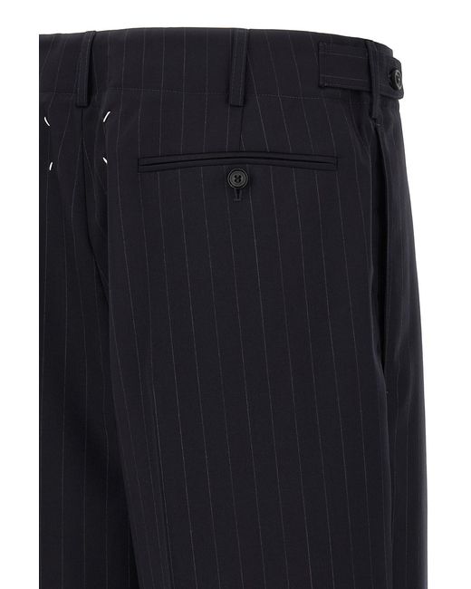 Maison Margiela Blue Pinstripe Drawstring Pleated Trousers for men