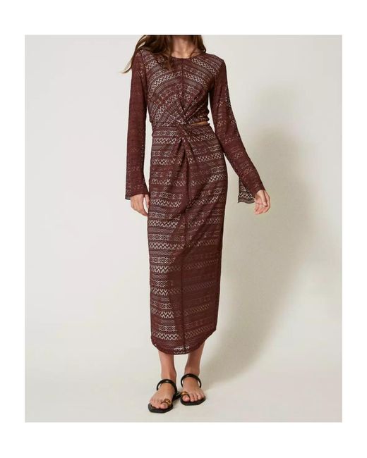 Twinset Brown Knitted Midi Dress