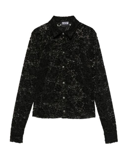Versace Jeans Black Couture Lace-Detailed Long-Sleeved Shirt