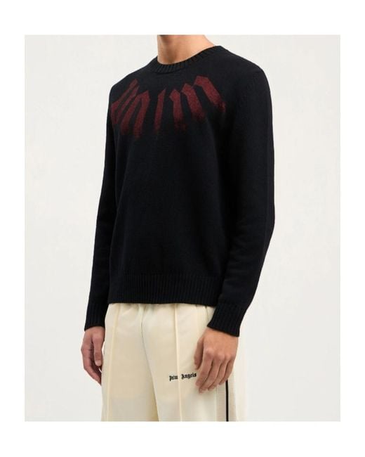 Palm Angels Black Logo Printed Crewneck Knitted Jumper for men