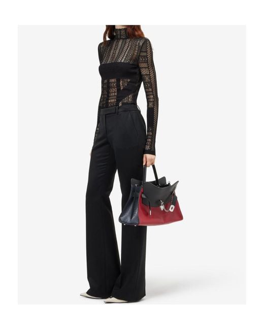 McQueen Black Viscose Knit Lace Top