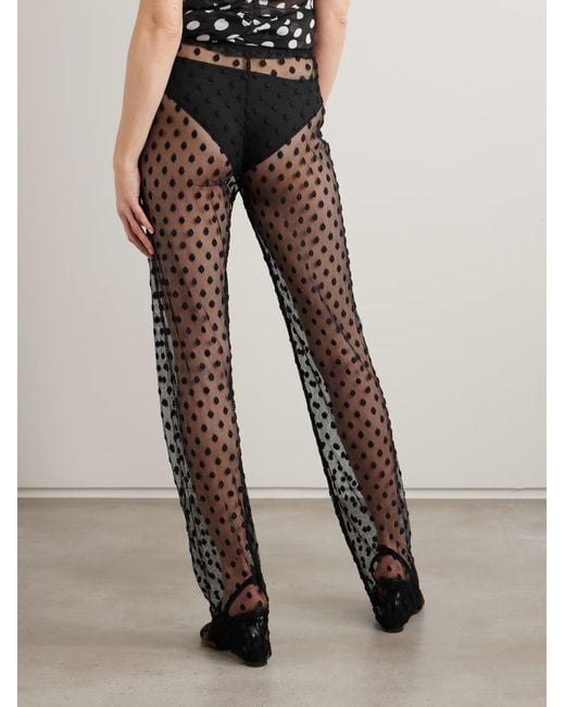Dries Van Noten Gray Polka-Dot Cotton-Blend Mesh Wide-Leg Pants