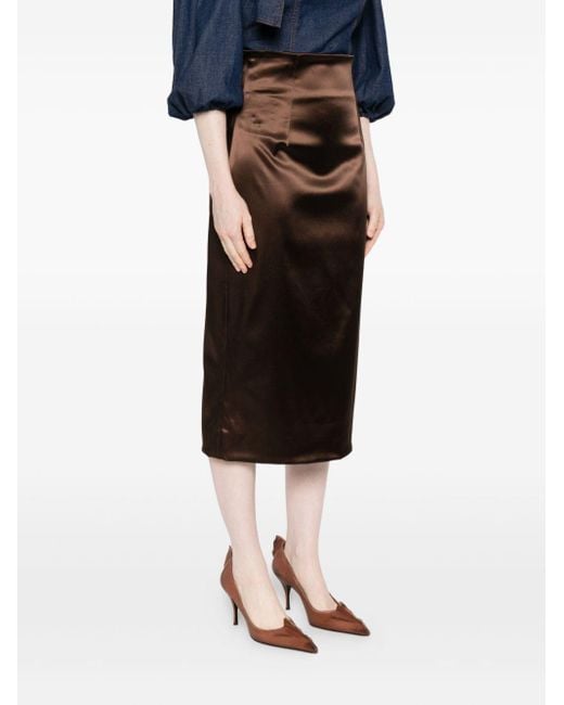 Dolce & Gabbana Brown Satin Midi Skirt