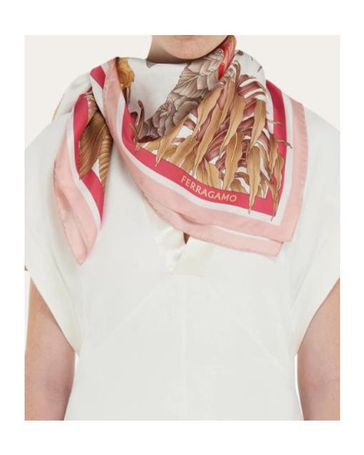 Ferragamo White India Print Silk Scarf