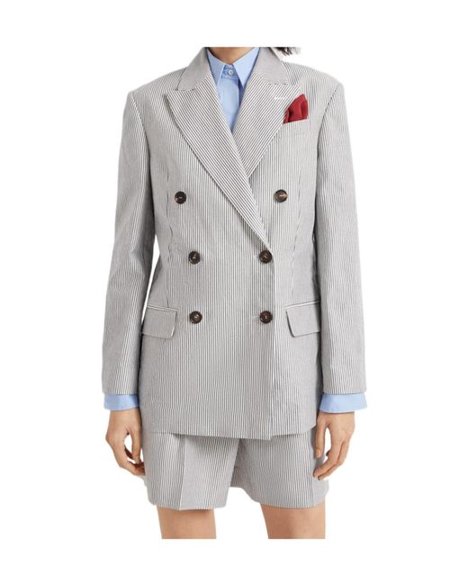 Brunello Cucinelli Gray Striped Twill Blazer