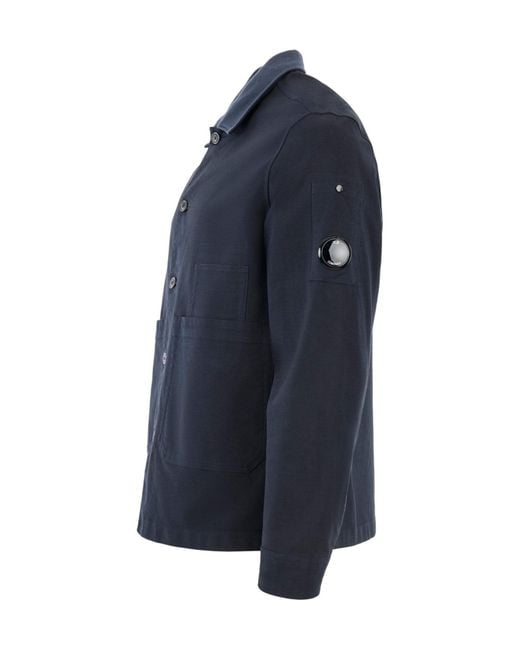 C P Company Blue Color-Blocked Collar Workwear Jacket for men