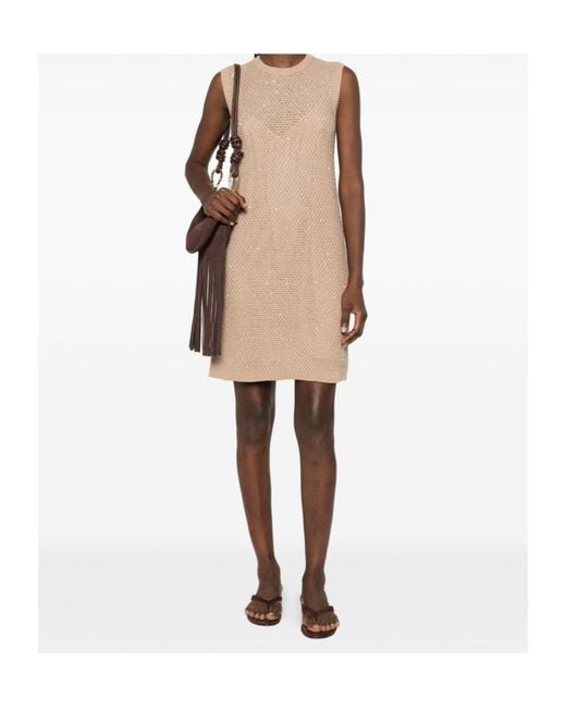 Fabiana Filippi Natural Sleeveless Sequined Knit Dress
