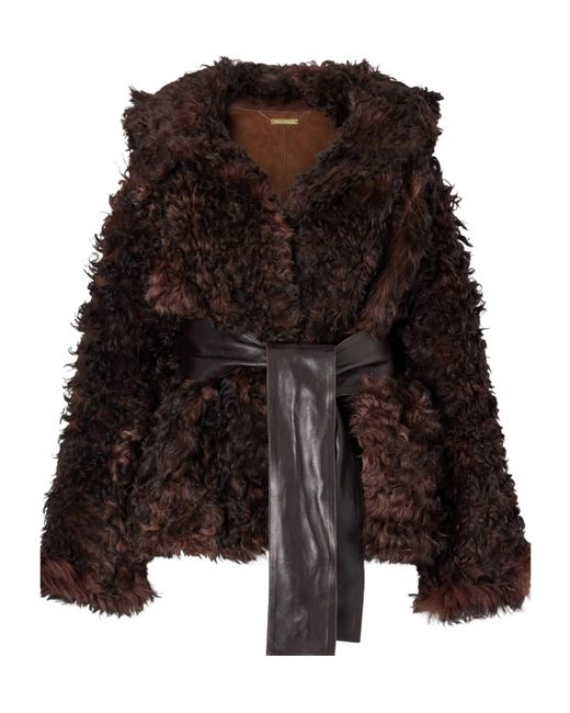 Nour Hammour Brown Noa Belted Shearling Coat