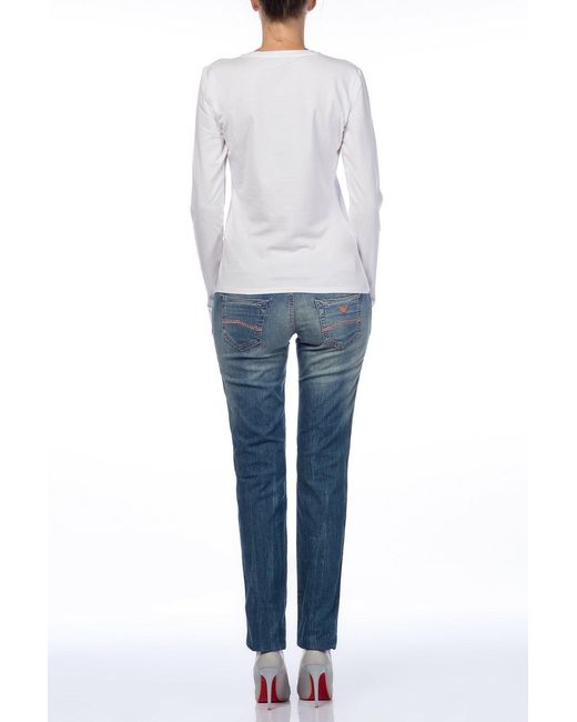 Armani Jeans White Logo Long-Sleeved T-Shirt