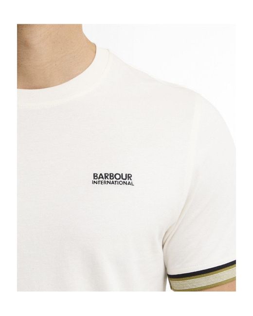 Barbour White Tippedcuff Logo Crewneck Tshirt for men