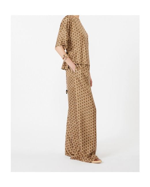 Max Mara Natural Silk Printed Drawstring Trousers