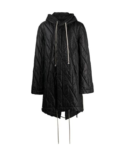 Rick Owens Black Fishtail Padded Hooded Parka for men