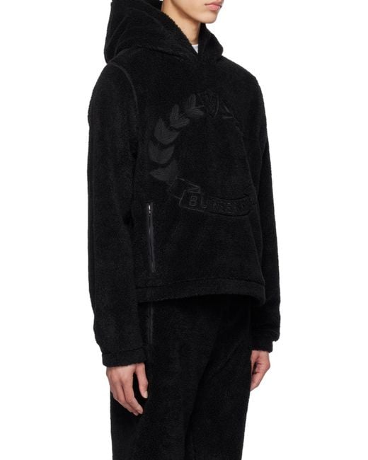 Burberry Black Logo Embroidered Teddy Hoodie for men