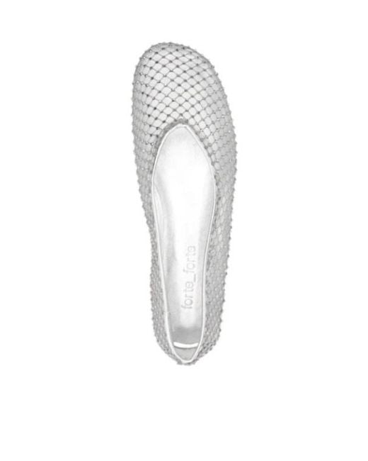 Forte_forte White Crystal-Mesh Ballet Flats