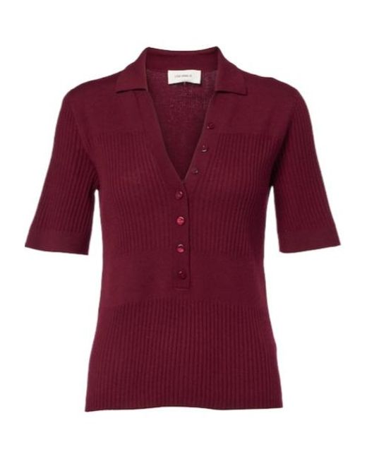 Lisa Yang Red Malie Ribbed-Knit Cashmere Polo Sweater