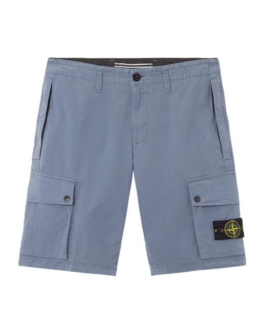 Stone Island Blue Belt-Loop Shorts for men