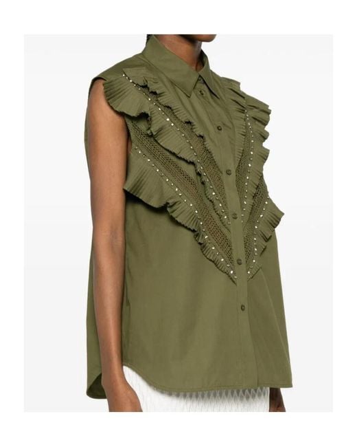 Essentiel Antwerp Green Jeandarlene Embellished Sleeveless Shirt