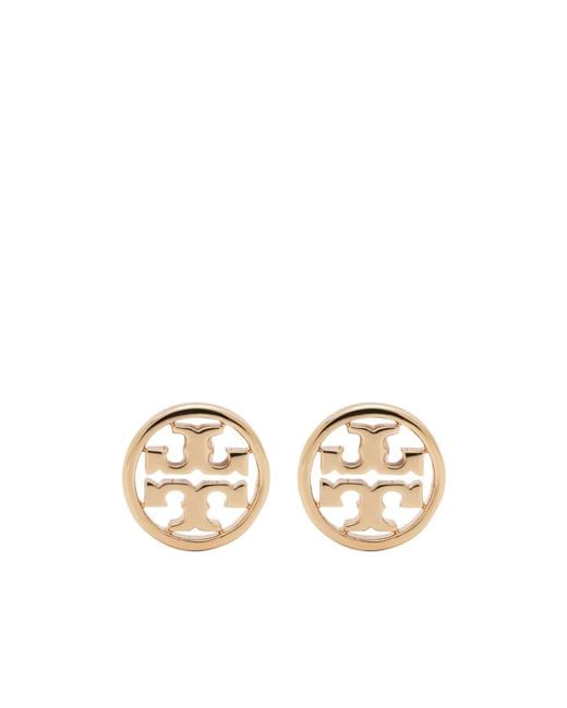 Tory Burch Metallic Miller Double T Logo Plaque Stud Earrings
