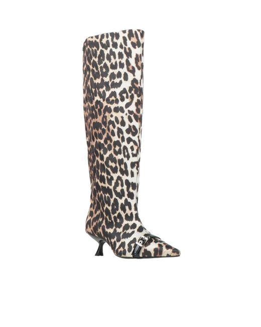 Ganni White Leopard Print Knee-High Boots