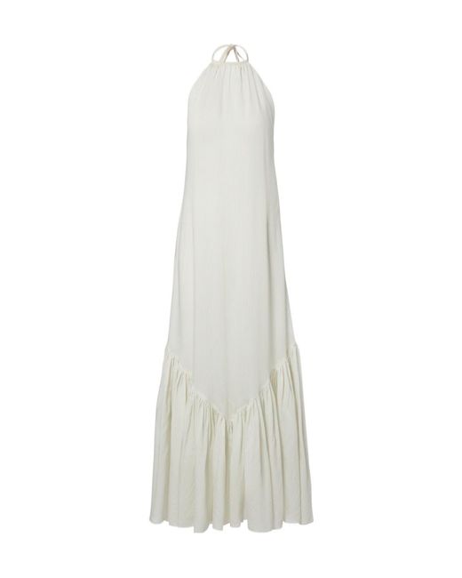Patou White Striped Halterneck Open-Back Maxi Dress