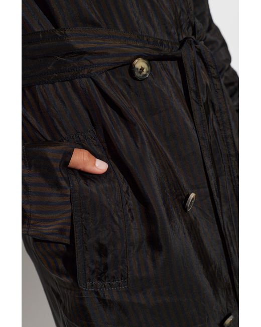 Dries Van Noten Black Double-Breasted Trench Coat