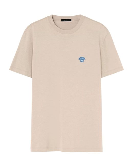 Versace Natural Logo-Embroidered Crewneck T-Shirt for men