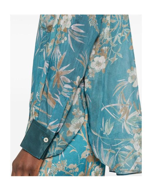 Forte_forte Blue Floral-Print Silk-Blend Shirt